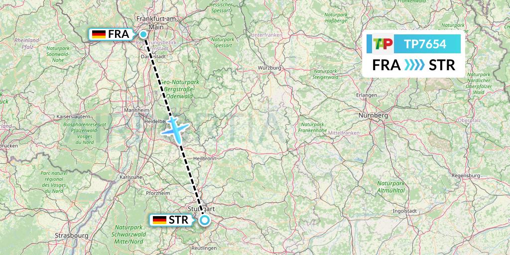 TP7654 TAP Portugal Flight Map: Frankfurt to Stuttgart