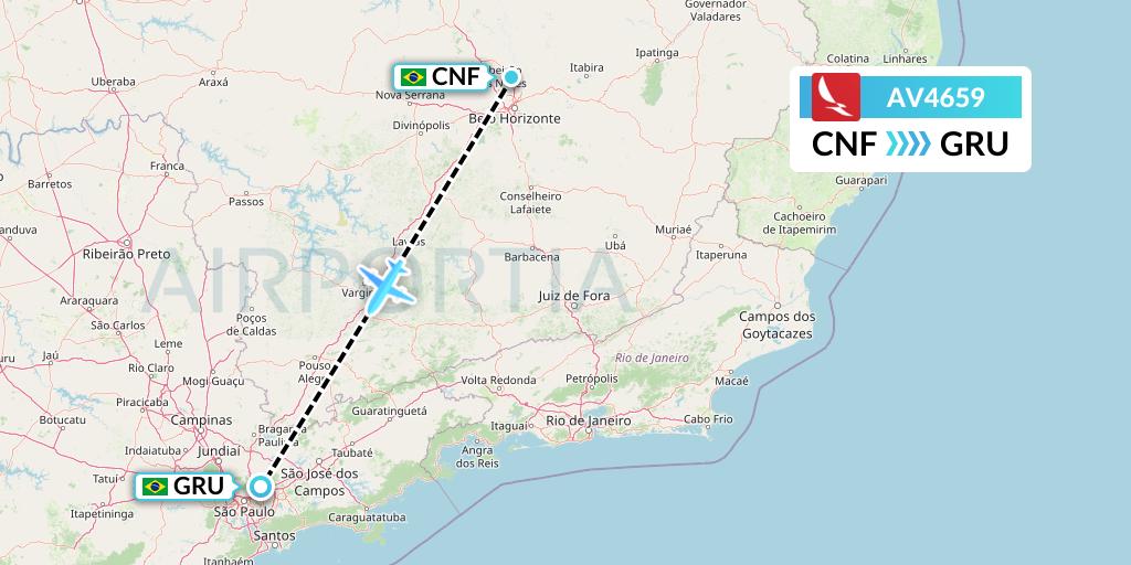 AV4659 Avianca Flight Map: Belo Horizonte to Sao Paulo