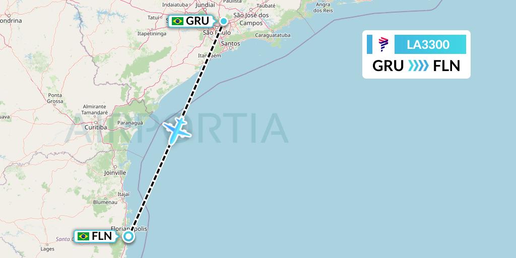 LA3300 LAN Airlines Flight Map: Sao Paulo to Florianopolis