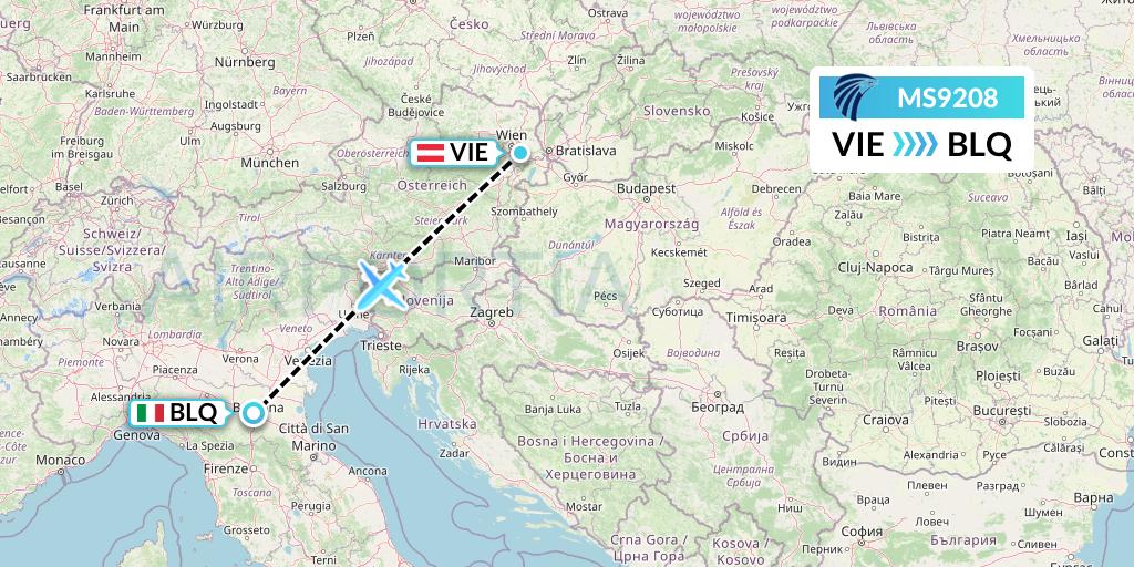 MS9208 EgyptAir Flight Map: Vienna to Bologna