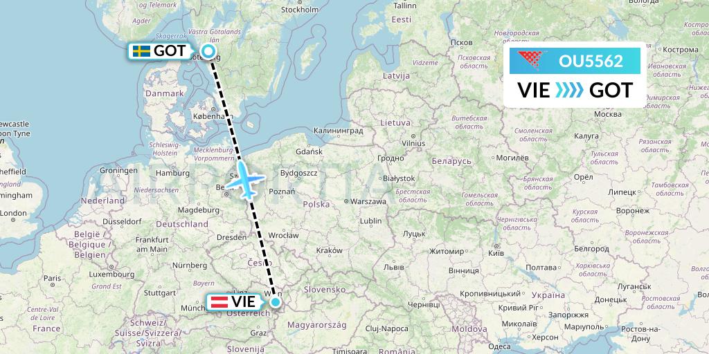 OU5562 Croatia Airlines Flight Map: Vienna to Gothenburg