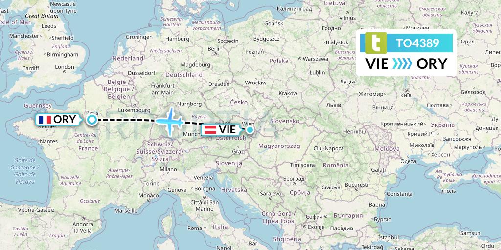 TO4389 Transavia France Flight Map: Vienna to Paris
