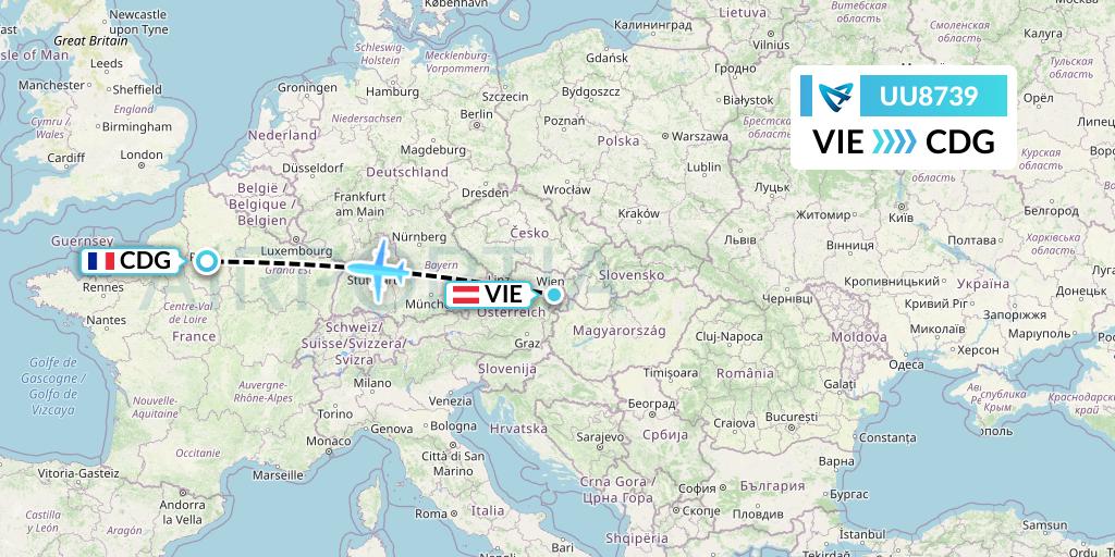 UU8739 Air Austral Flight Map: Vienna to Paris