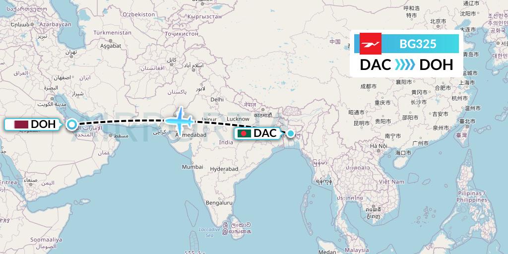 BG325 Biman Bangladesh Airlines Flight Map: Dhaka to Doha