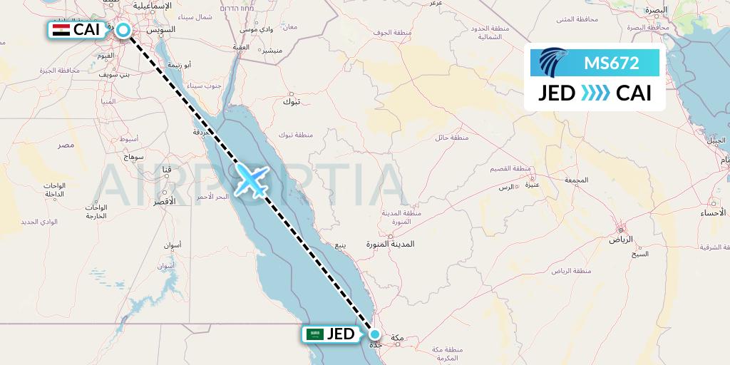 MS672 EgyptAir Flight Map: Jeddah to Cairo