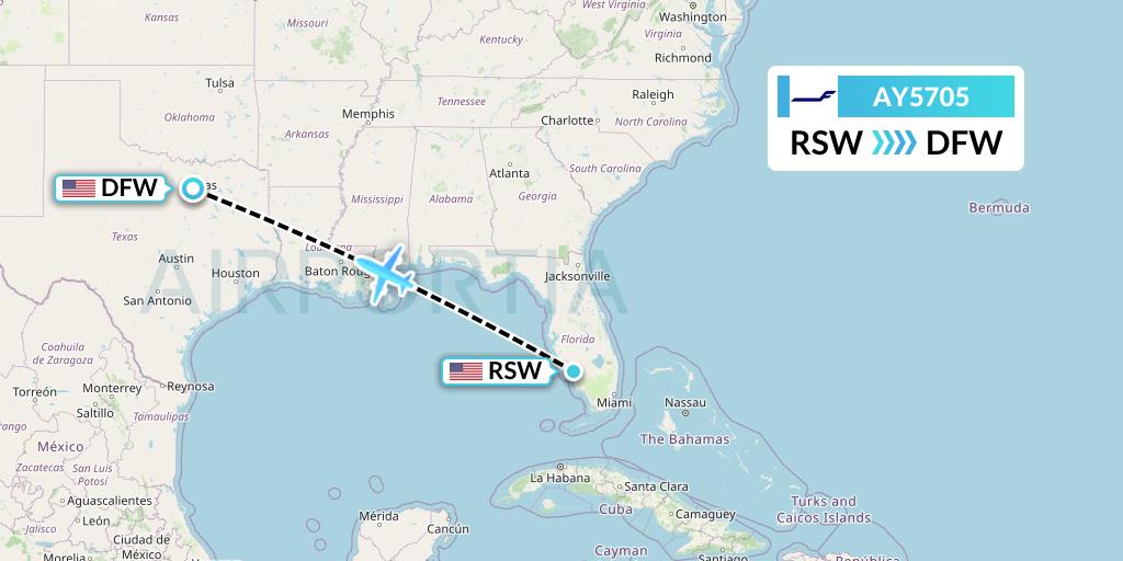 AY5705 Finnair Flight Map: Fort Myers to Dallas