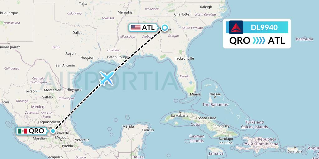 DL9940 Delta Air Lines Flight Map: Queretaro to Atlanta
