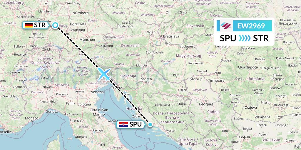 EW2969 Eurowings Flight Map: Split to Stuttgart
