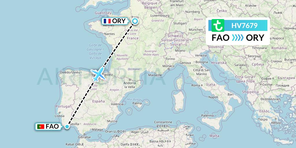 HV7679 Transavia Flight Map: Faro to Paris