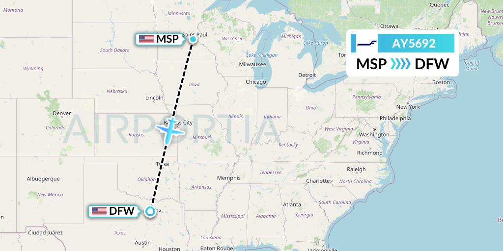 AY5692 Finnair Flight Map: Minneapolis to Dallas
