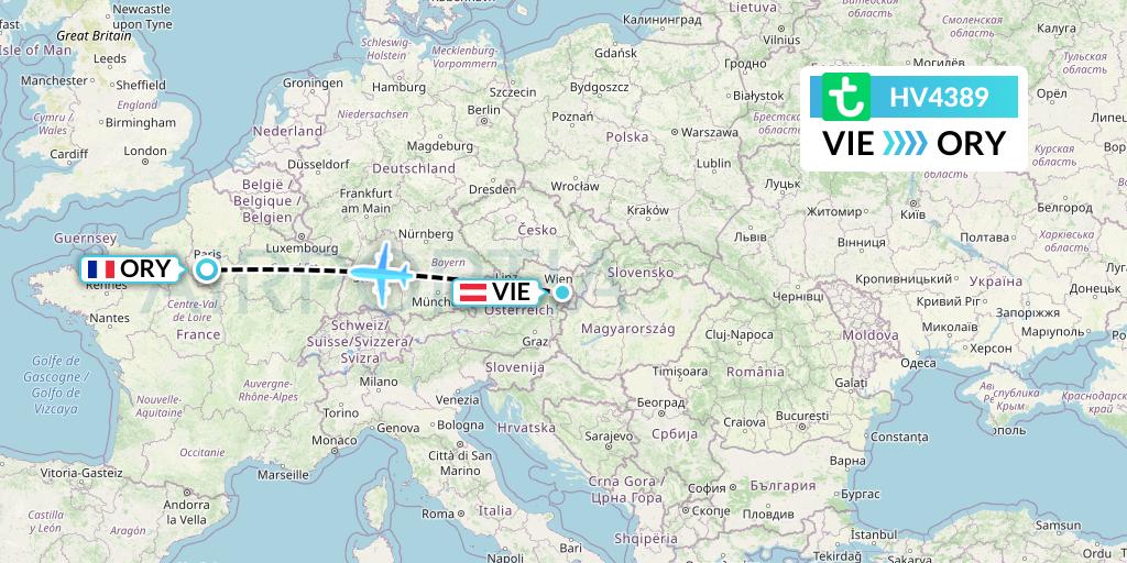 HV4389 Transavia Flight Map: Vienna to Paris