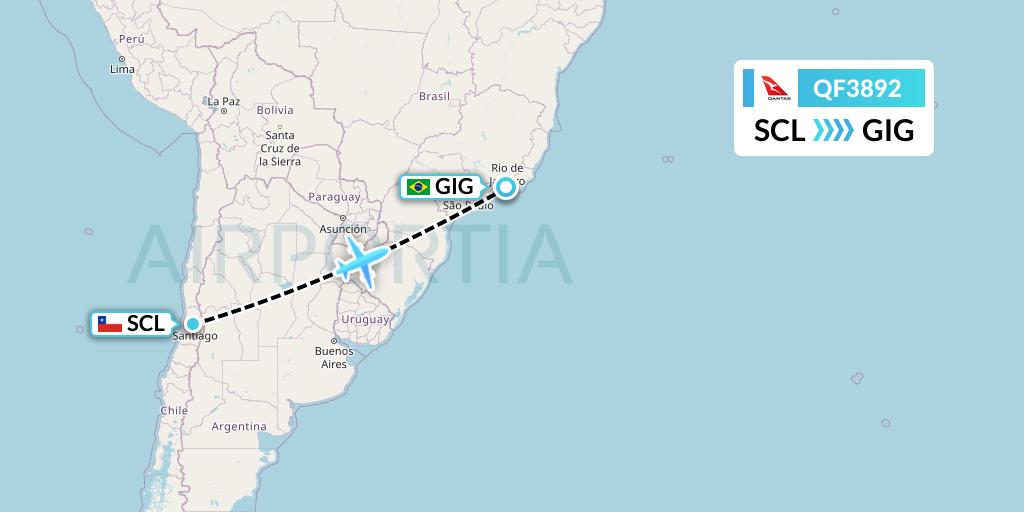 QF3892 Qantas Flight Map: Santiago to Rio de Janeiro