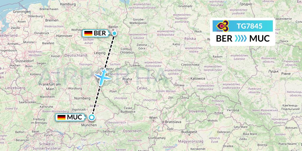 TG7845 Thai Airways Flight Map: Berlin to Munich