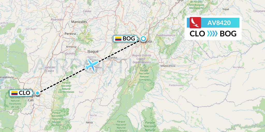 AV8420 Avianca Flight Map: Cali to Bogota
