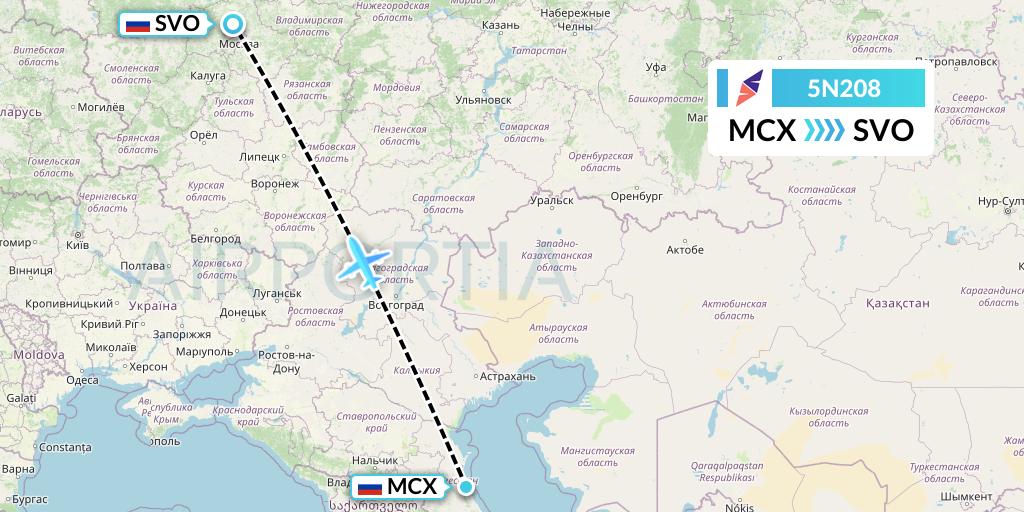 5N208 Nordavia Flight Map: Makhachkala to Moscow