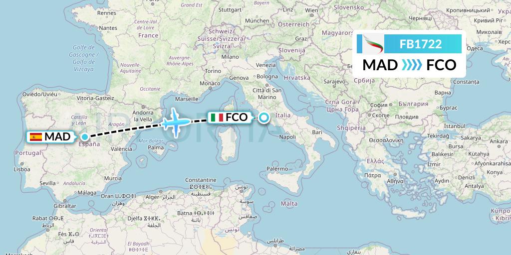 FB1722 Bulgaria Air Flight Map: Madrid to Rome