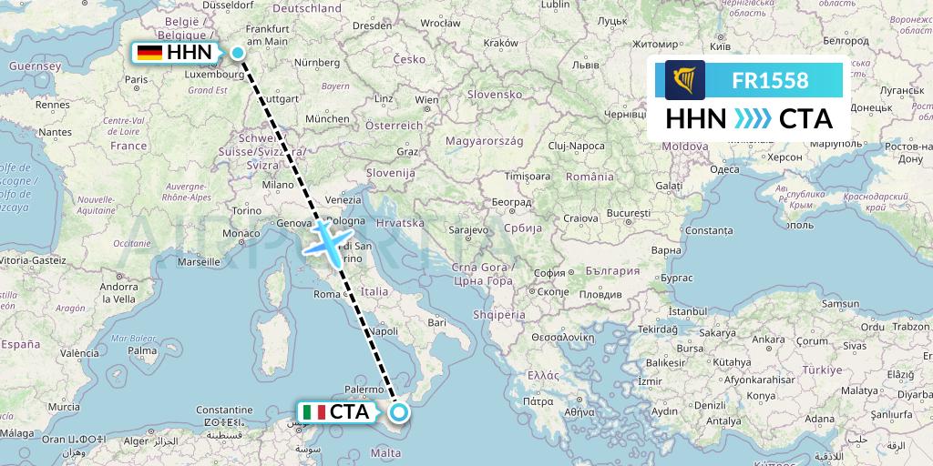 FR1558 Ryanair Flight Map: Hahn to Catania