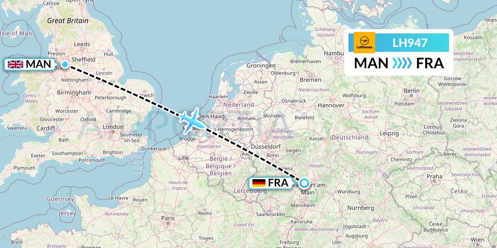 LH947 Lufthansa Flight Map: Manchester to Frankfurt