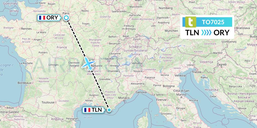 TO7025 Transavia France Flight Map: Toulon to Paris