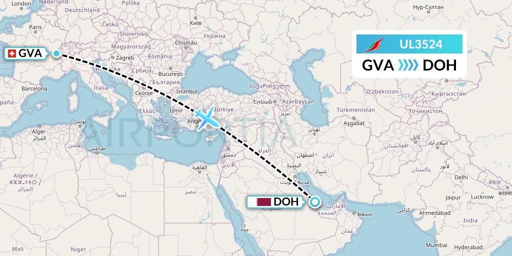 UL3524 SriLankan Airlines Flight Map: Geneva to Doha