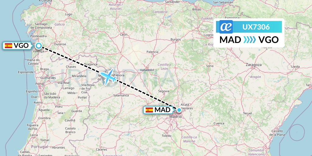UX7306 Air Europa Flight Map: Madrid to Vigo