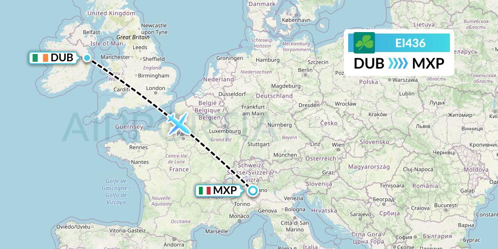 EI436 Aer Lingus Flight Map: Dublin to Milan