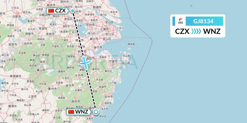 GJ8134 Loong Airlines Flight Map: Changzhou to Wenzhou