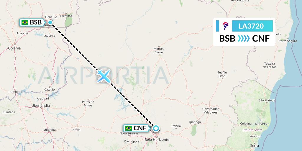 LA3720 LAN Airlines Flight Map: Brasilia to Belo Horizonte