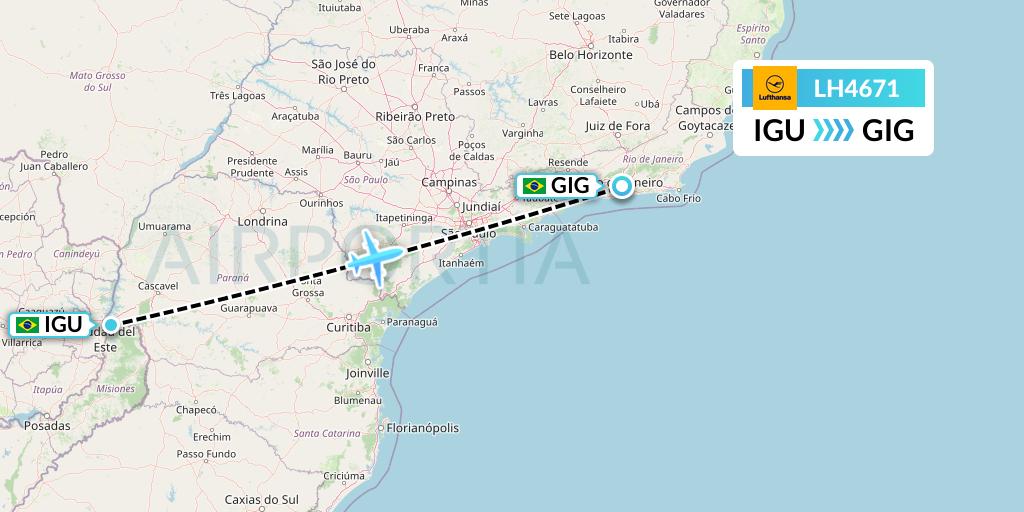 LH4671 Lufthansa Flight Map: Foz do Iguacu to Rio de Janeiro