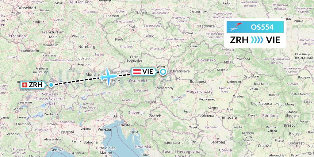 OS554 Austrian Airlines Flight Map: Zurich to Vienna
