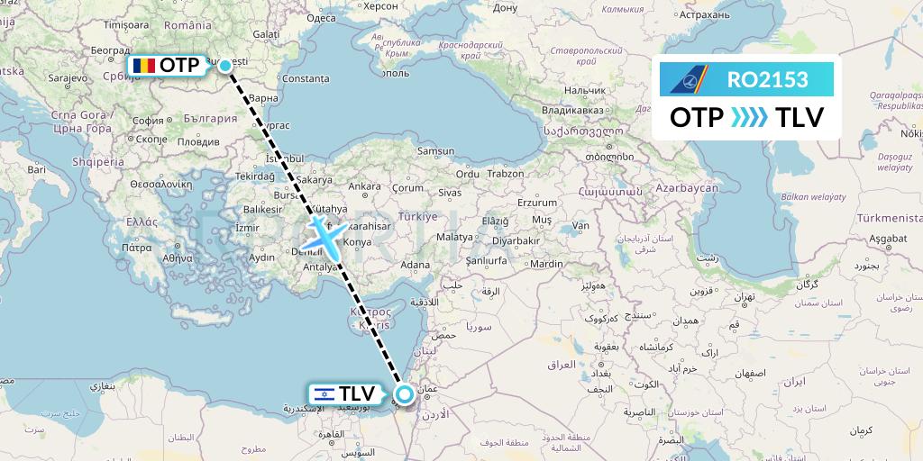 RO2153 Tarom Flight Map: Bucharest to Tel Aviv