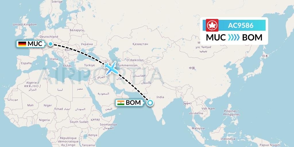 AC9586 Air Canada Flight Map: Munich to Mumbai