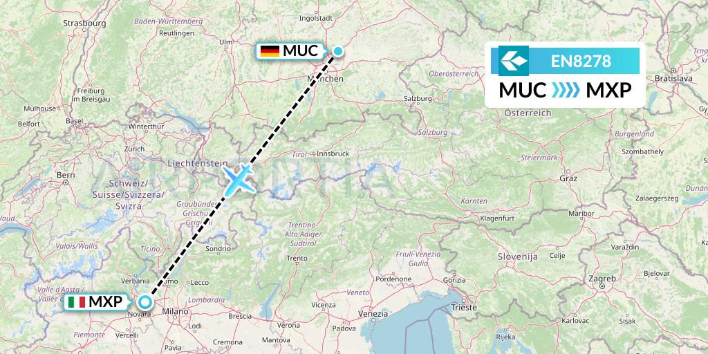 EN8278 Air Dolomiti Flight Map: Munich to Milan