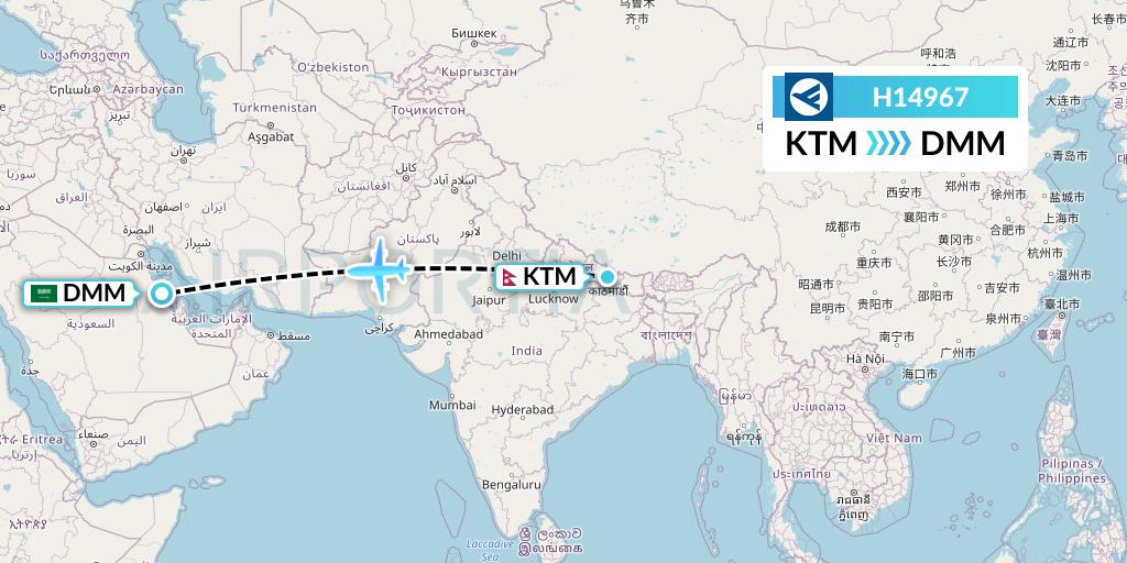 H14967 Hahn Air Systems Flight Map: Kathmandu to Dammam