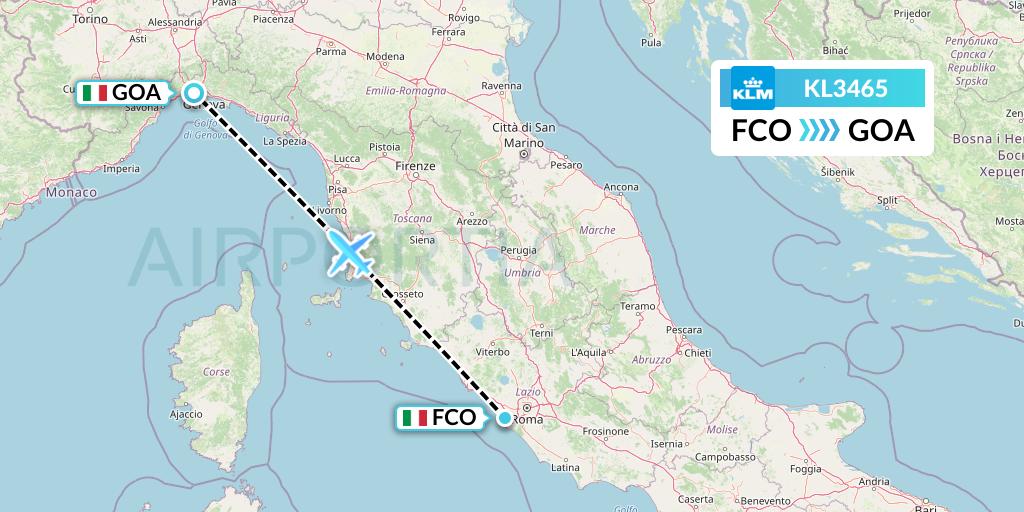 KL3465 KLM Flight Map: Rome to Genoa