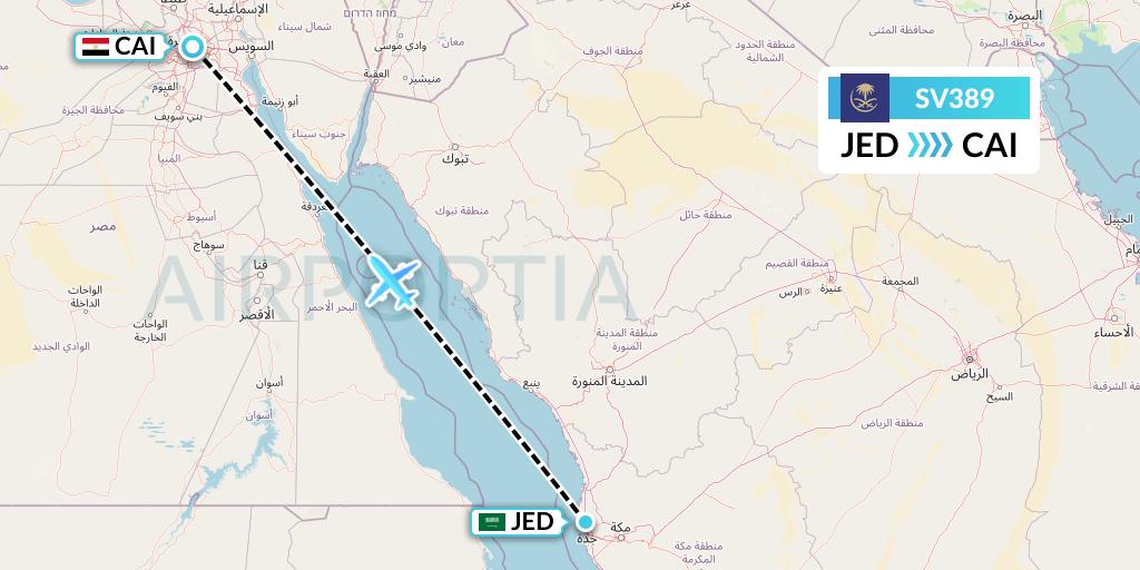 SV389 Saudi Arabian Airlines Flight Map: Jeddah to Cairo