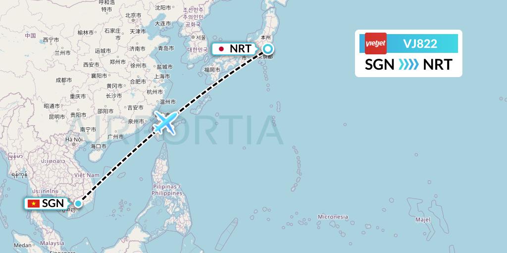 VJ822 VietJet Air Flight Map: Ho Chi Minh City to Tokyo