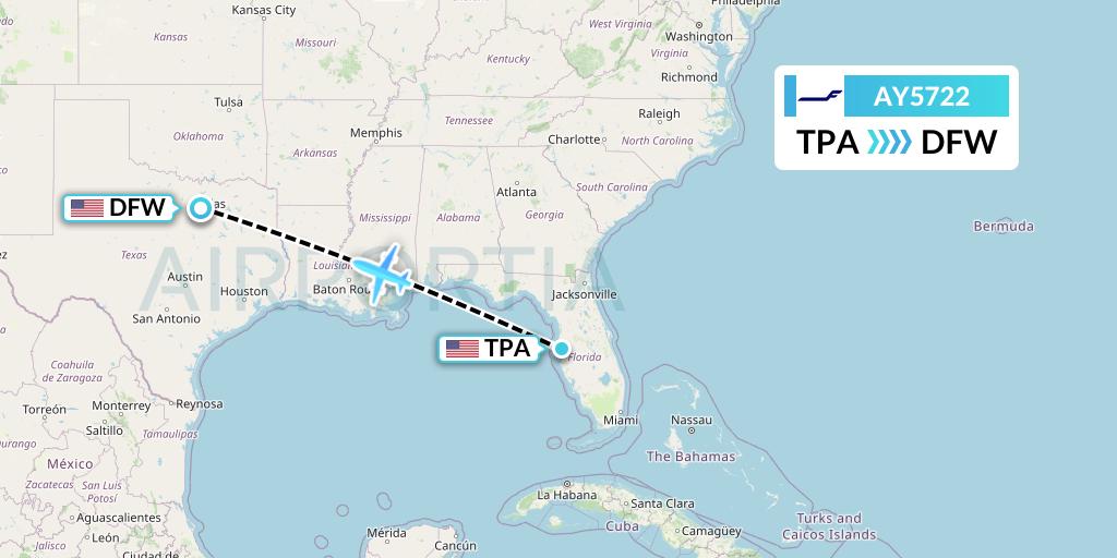 AY5722 Finnair Flight Map: Tampa to Dallas