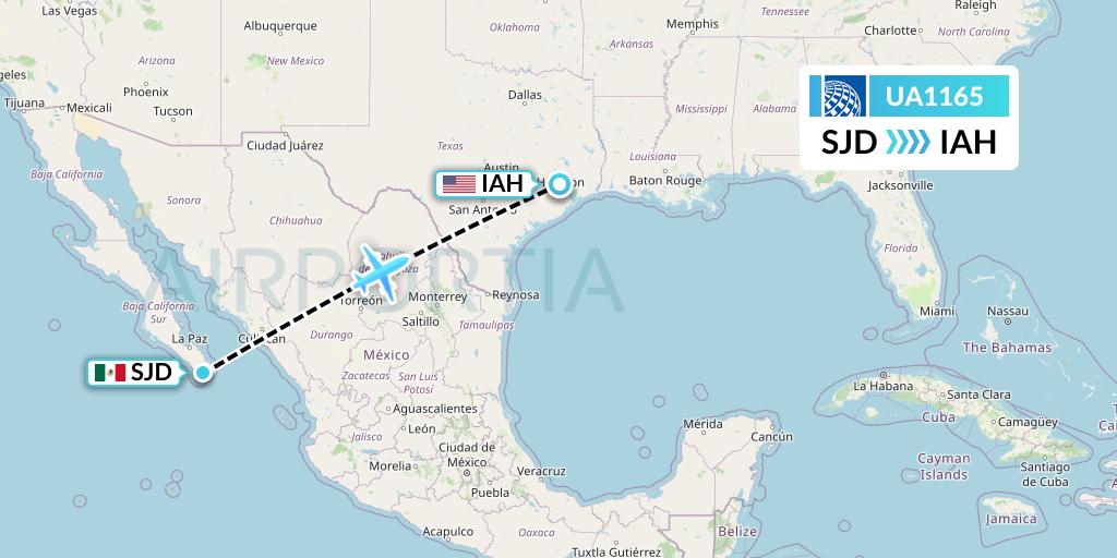 UA1165 United Airlines Flight Map: San Jose del Cabo to Houston