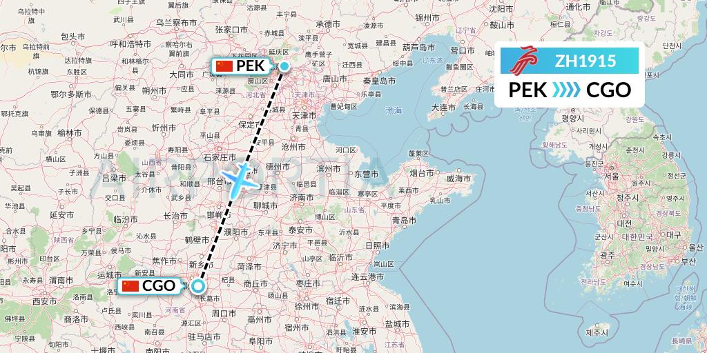 ZH1915 Shenzhen Airlines Flight Map: Beijing to Zhengzhou