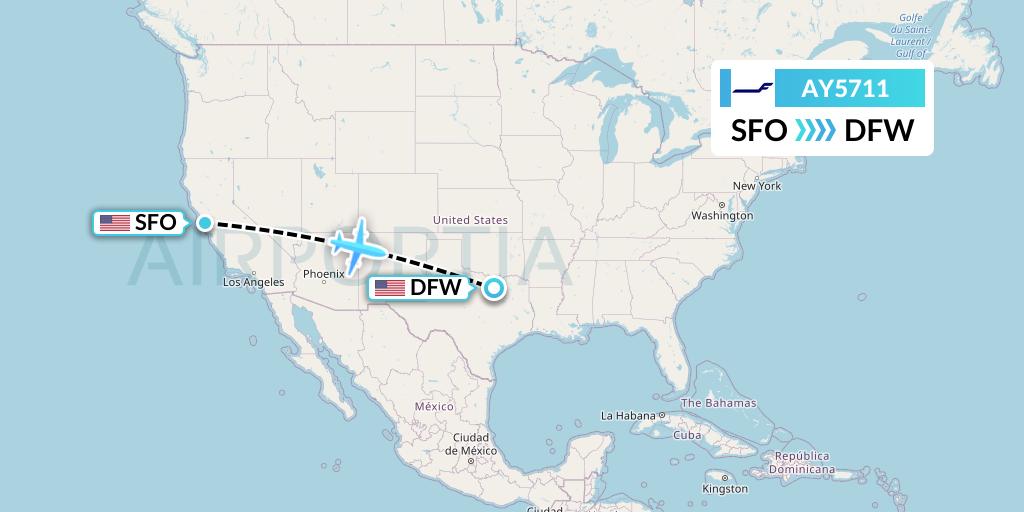 AY5711 Finnair Flight Map: San Francisco to Dallas
