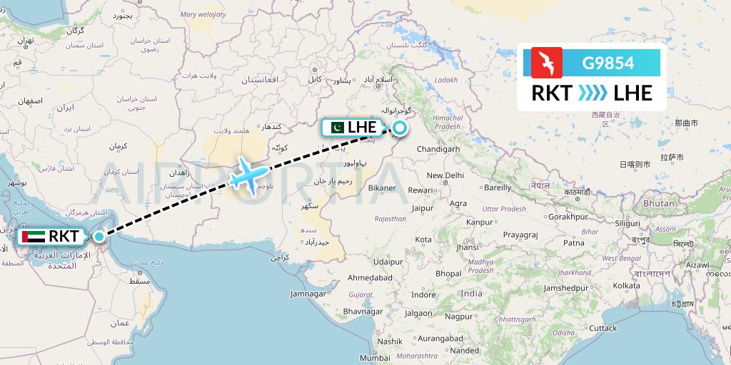 G9854 Air Arabia Flight Map: Ra'sal-Khaymah to Lahore