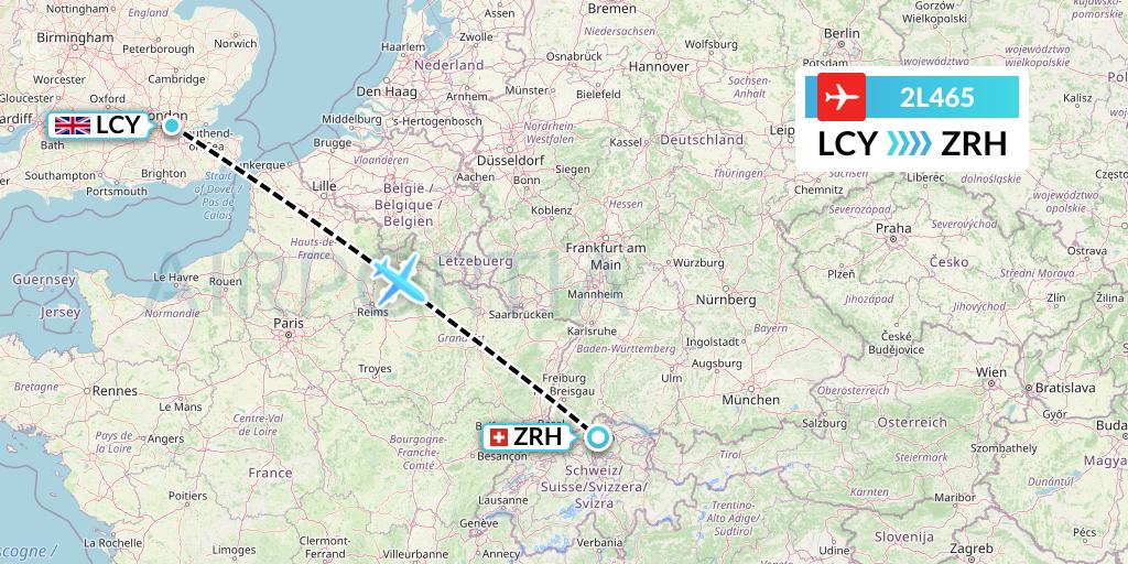 2L465 Helvetic Airways Flight Map: London to Zurich