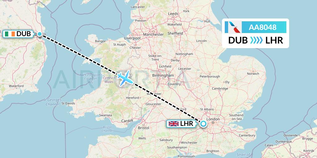 AA8048 American Airlines Flight Map: Dublin to London
