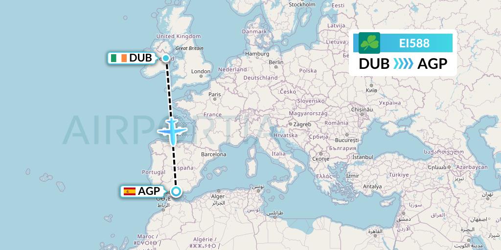 EI588 Aer Lingus Flight Map: Dublin to Malaga