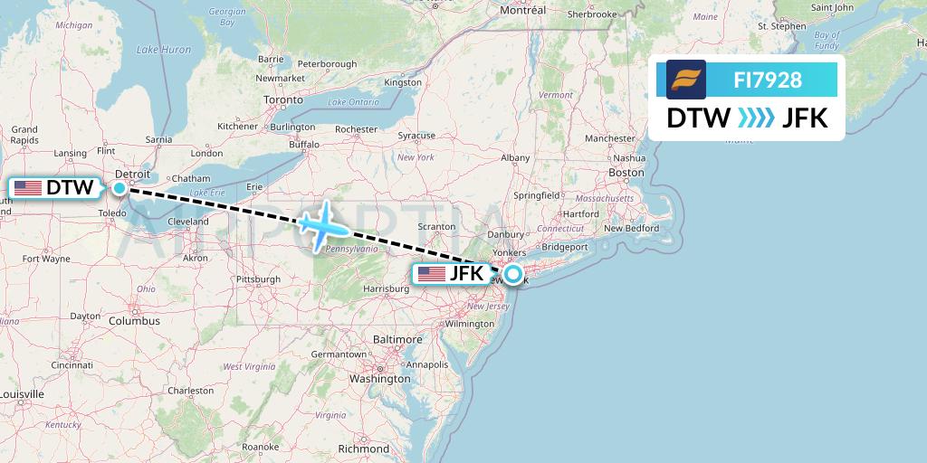 FI7928 Icelandair Flight Map: Detroit to New York