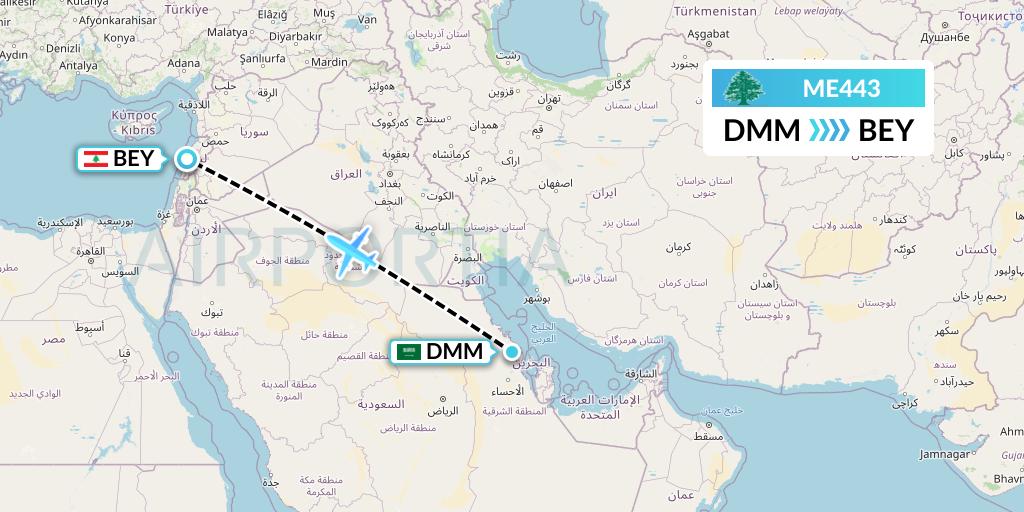 ME443 MEA Flight Map: Dammam to Beirut