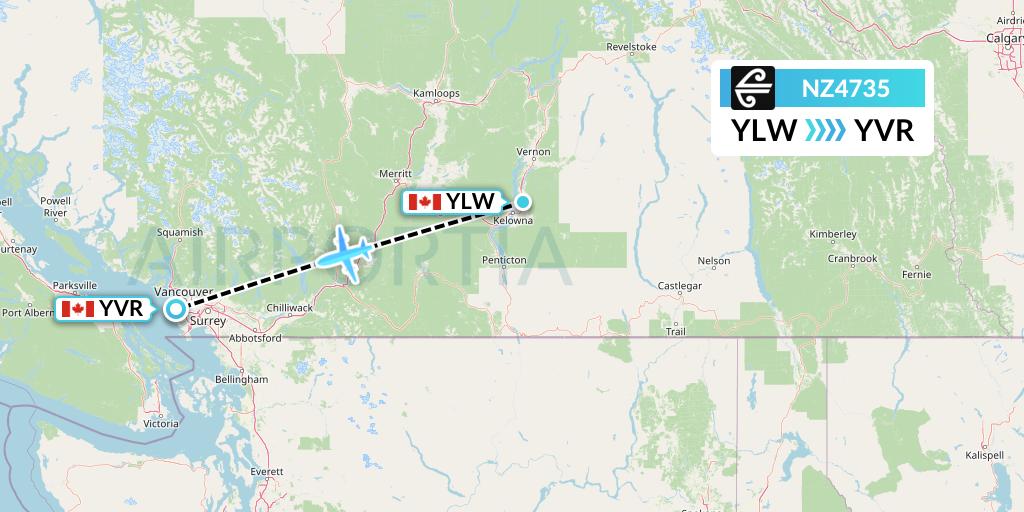 NZ4735 Air New Zealand Flight Map: Kelowna to Vancouver