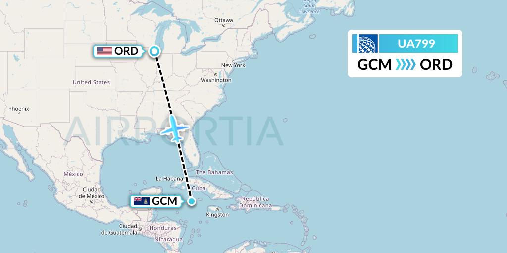 UA799 United Airlines Flight Map: George Town to Chicago