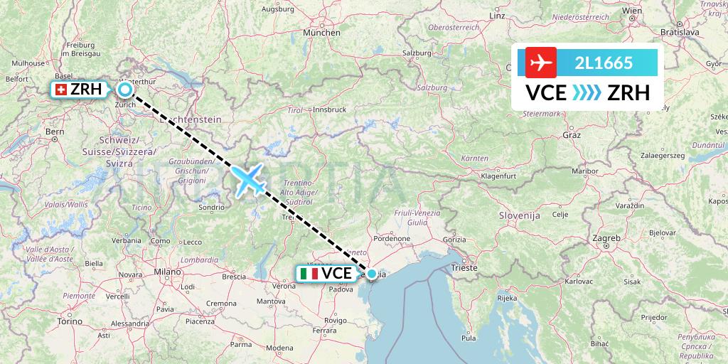 2L1665 Helvetic Airways Flight Map: Venice to Zurich